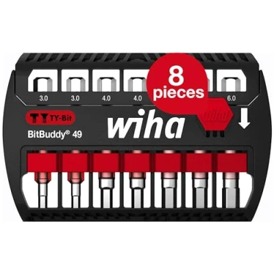 Image of Wiha BitBuddy 8 Piece Bit Set I TY 49 mm Hexagonal 1/4 Inch E6.3 Accessories for Screw Applications Suitable Impact and Wrench (42114)