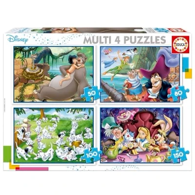 Image of Educa 18105 Disney Aladdin, The Jungle Book, Alice, Peter Pan Progressive Puzzle Set, multicoloured