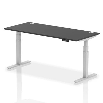 Image of Air 1800x800mm Height Adjustable Desk Black Top Cable Ports Silver Leg