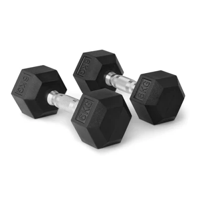 Image of Amazon Basics Rubber Encased Hex Dumbbell Weights Set, 6 kg, Black