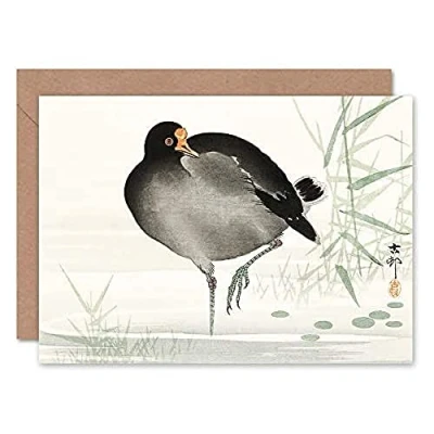 Image of Wee Blue Coo Moorhen Bird Ohara Koson Greeting Card With Envelope Inside Premium Quality