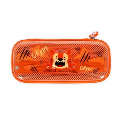 Image of Legami Wonderwow Pencil Case, Tiger Theme, 2 Compartments and Inner Pen Holder, Compartment with Mesh Fabric, Zip Closure, 23 x 11 5 cm