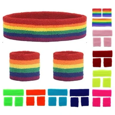 Image of NEON Headband and Wristbands Sweatbands Set (Rainbow)