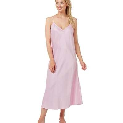 Image of Indigo Sky Samsara Long Satin Chemise Nightdress, Striped, 12 14