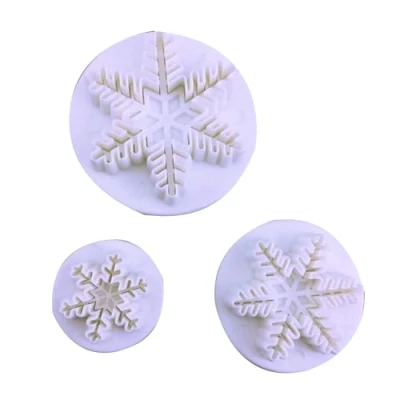Image of 3 Pieces Snowflake Plunger Fondant Cutter Sugarcraft Cake Decorating Tools Cookie Stamper Baking Accessories Round