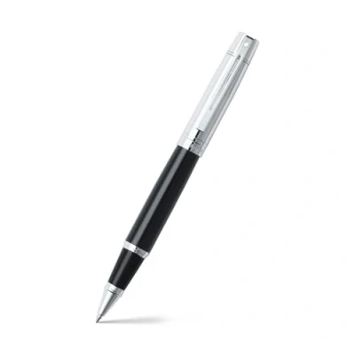 Image of Sheaffer 300 refillable rollerball pen, glossy black lacquer, polished chrome cap