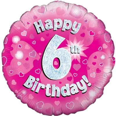 Image of Oaktree UK 18&quot; Happy 6th Birthday Pink Holographic