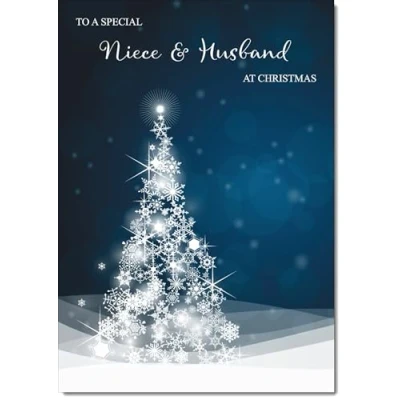Image of doodlecards Niece and Husband Christmas Card Blue Contemporary Tree Large A4 Size for &amp; with Plain Envelope