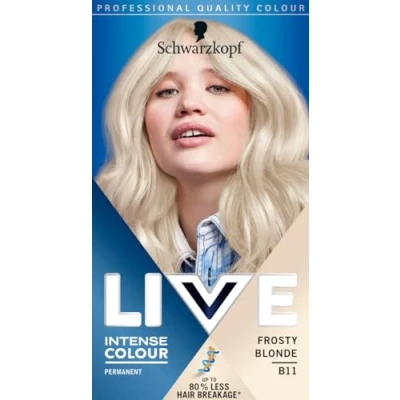 Image of Schwarzkopf LIVE Intense Colour Frosty Blonde Permanent Hair Dye B11, Long Lasting for Up to 80% Less Breakage, Lightener with anti brassiness effect