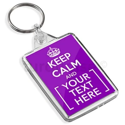 Image of Turquoise Keep Calm And Carry On Personalised Custom Text Keyring Key Fob Chain Clear (Purple)