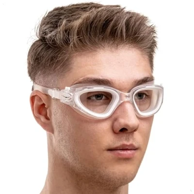 Image of AqtivAqua Swimming Goggles Adult and Kids 6 14 Men Women Swim Childrens Boys Girls DX C (Transparent White, Silver case, Clear lens)