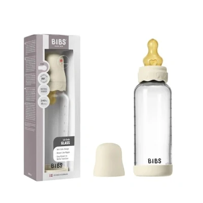Image of BIBS Boheme Baby Glass Bottle 8 oz /240 ml. Anti Colic. Round Natural Rubber Latex Nipple. Supports Breastfeeding Ivory
