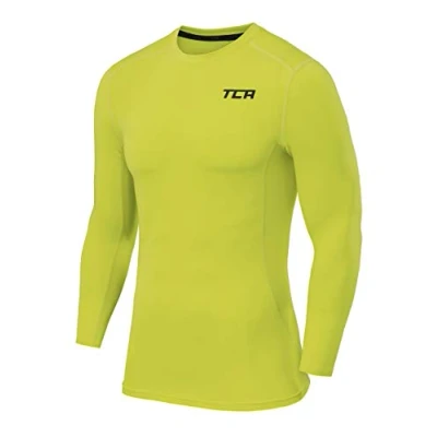 Image of TCA Boys Pro Performance Compression Shirt Long Sleeve Top Tops for Base Layers Lime Punch, 6 8 Years