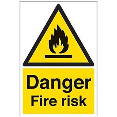 Image of V Safety Danger, Fire Risk Warning And Flammable Sign 200mm x 300mm Self Adhesive Vinyl