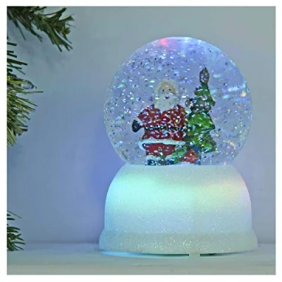 Image of Mr Crimbo Light Up Santa Christmas Snow Globe Glitter Water Spinner 14.5cm