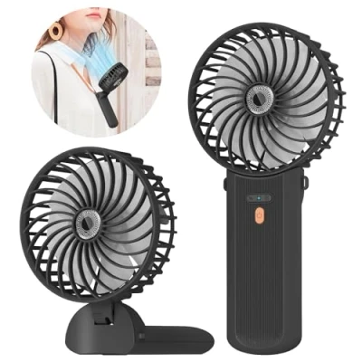 Image of Lepwings Portable Fan Handheld Mini Rechargeable Neck Hanging with 16 Hour Cooling, 4 Speeds Foldable Pocket for Summer Outdoor Travel Home Office Black