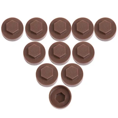 Image of 100x Vandyke Brown Hex TEK Roofing Cover Caps for 16mm Washer/Coverage &amp; 8mm Recess