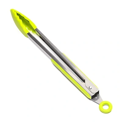 Image of Jazooli Silicone Kitchen Tongs 34cm / 13 Inch, Non Slip &amp; Easy Grip Stainless Steel Handle Locking Clip Heat Resistant Handy Utensil for Cooking (Green)
