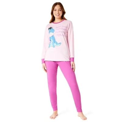 Image of Disney Stitch Womens Pyjamas Set Nightwear Eeyore Minnie Mouse Long PJs Lounge Wear Women Teenagers S 2XL Gifts (Pink Eeyore, S)