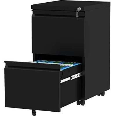 Image of YITAHOME Mobile Filing Cabinet with 2 Lockable Drawers, Anti tipping Rolling Wheel for Home Office, Under Desk File Storage Cabinets Letter/Legal/A4 Size, Black, 51 x 39 71cm