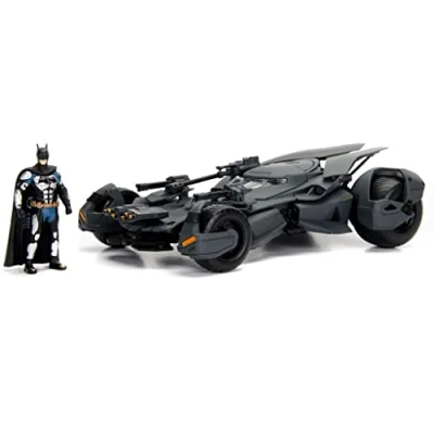 Image of Jada JA99232 Justice League 1:24 Batmobile w/Batman Figure, Black, Echelle 1/24