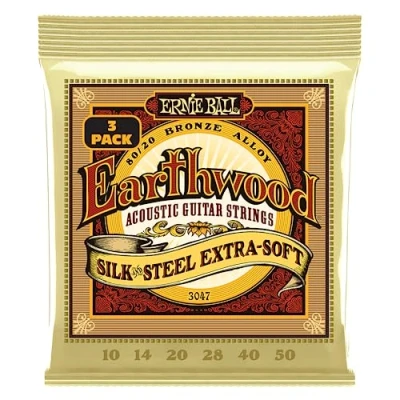 Image of Ernie Ball Earthwood Silk and Steel Extra Soft 80/20 Bronze Acoustic Guitar Strings 3 Pack 10 50 Gauge