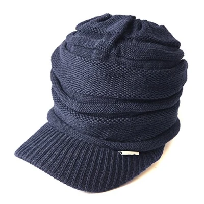 Image of CHARM Mens Brimmed Knit Beanie Womens Summer Slouchy Visor Hat Winter Slouch Hats Warm Baggy Caps Navy