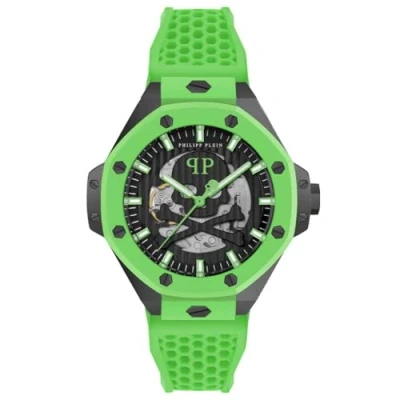 Image of Philipp Plein $KELETON Royal Men&#039;s Watch Analogue Automatic Silicone, Black/Green Pwpfa0624