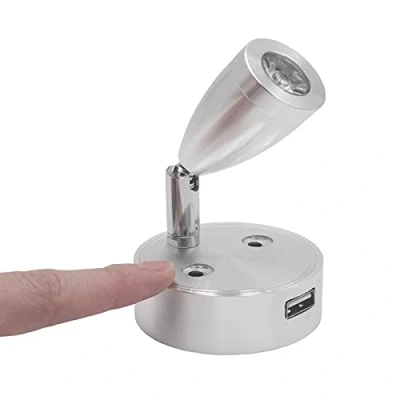Image of JUTTAUTO 12V LED Spot Reading Light with USB Charging Port, Dimmable Touch Campervan RV Bedside Wall Lamp for Camper Boat Yacht Motorhome Caravan, Warm White (Silver 2)