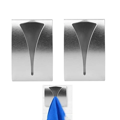 Image of 2PCS Self Adhesive Metal Towel Holders Tea Hook, Stainless Steel Hand Rack for Bathroom Kitchen, Wall Mount Hook Bath Hanger No Drilling Required