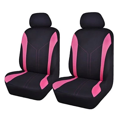 Image of Flying Banner Universal Fit Car Seat Cover Sets Mesh Fabric Splicing Polyester (2 Fronts, Black and Pink)
