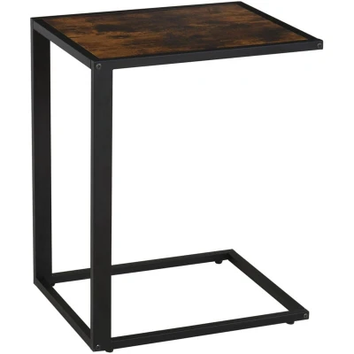 Image of HOMCOM C Shaped Side Table, Sofa End Table with Metal Frame, Accent Couch for Living room, Bedroom, Brown and Black