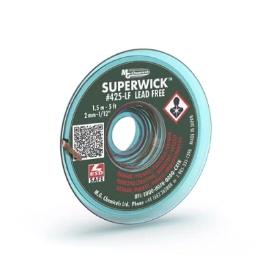 Image of MG Chemicals 425 LF Desoldering Braid #3 Fine Super Wick for Lead Free Solder, 0.075&quot; Width x 5&#039; Length