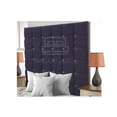 Image of Gallop Sleep Cubed Chenille Headboard Super Padded with Diamante Buttons Bedroom Furniture (Purple, Double 4 FEET 6 INCHES, Height 36 INCHES)
