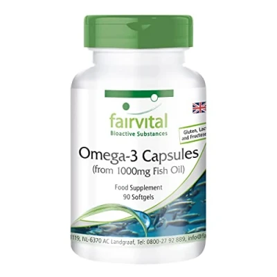Image of Fairvital Omega 3 Capsules from 1000mg Fish Oil HIGH Dosage 3000mg per Daily dose 90 softgels with EPA and DHA