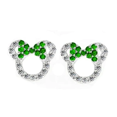 Image of Kaguyo Minnie Mouse earrings, 925 Sterling Silver Amethyst Blue pink Zirconia Mickey Stud Earrings for Women Girls, Birthday Gift (green)