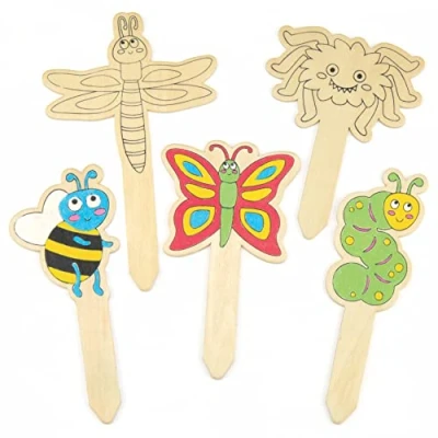 Image of Baker Ross AR233 Gardening Bug Stakes Ready to Paint, Handy Lawn Kids Decorate and Gift, Assorted, (Pack of 10)