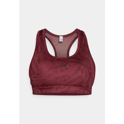 Image of Puma BRA Padded Ribbon Stripe Print Medium support sports bra, Women&#039;s, Size: XXL, Ruby shimmer