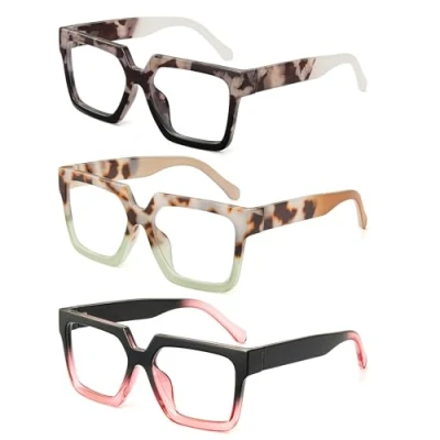 Image of JM 3 Pack Oversize Reading Glasses for Women, Fashion Square Blue Light Blocking Readers +4.00