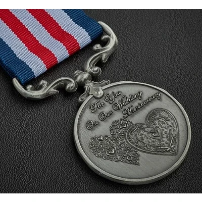 Image of the Commemorative Coin Company For You On Our Wedding Anniversary Long/Distinguished Service &amp; Bravery in Field Medal. Gift/Present Husband/Wife/Partner. Antique Silver