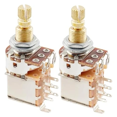 Image of Musiclily Pro Brass Full Metric Sized Split Shaft Control Pots B500K Push/Push Linear Taper Potentiometers for Guitar (Set of 2)