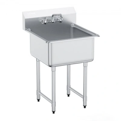 Image of VEVOR Stainless Steel Prep &amp; Utility Sink, 1 Compartment Free Standing Small Sink Include Faucet Legs, 27&quot;x41&quot; Commercial Single Bowl Sinks for Garage, Restaurant, Kitchen, Laundry, NSF Certified