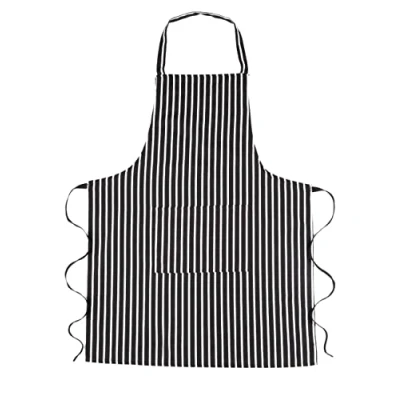 Image of Maria Luxury Bedding &amp; Linen Black Unisex Adjustable Apron Bib with Pockets Cotton Striped Cooking Baking for Kitchen Restaurant Chef (Black)