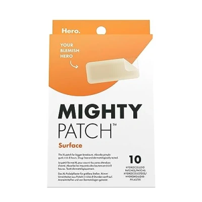 Image of Mighty Patch Surface Spot Patches by Hero Cosmetics, XL Remover Hydrocolloid Patches, Day &amp; Night Acne Treatment Anti Dots, Face Body Stickers 10 Large Pimple