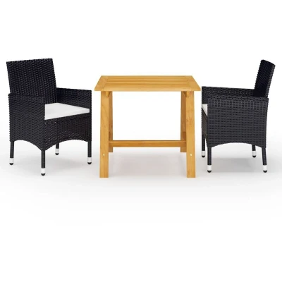 Image of 3 Piece Garden Dining Set with Cushions Black Vidaxl