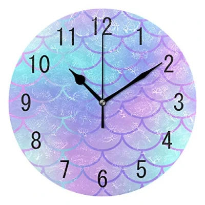 Image of Use7 Home Decor Mermaid Scale Abstract Round Acrylic Wall Clock Non Ticking Silent Art for Living Room Kitchen Bedroom