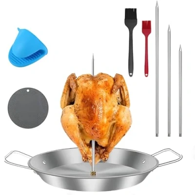 Image of Gyro Pan with Skewer, Plate, Vertical Kebab Skewer Stand Stainless Gyros Plate Hanging Suitable for Parties,Camping, Picnics 13in