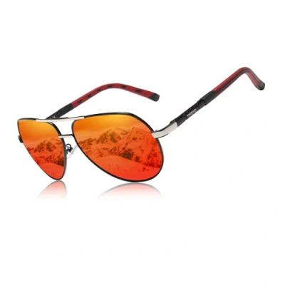 Image of KIGNSEVEN Classic Polarized Sunglasses for Men Women Retro Aluminum magnesium Sun glasses K725 (Red/Silver)