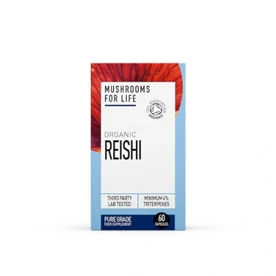 Image of Organic Reishi Supplement Mushroom Superfood Complex Pure Grade Extracts, No Binders (Powder 60g) (60 Capsules)