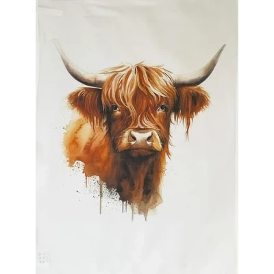 Image of Half a Donkey Highland Cow Large Cotton Tea Towel